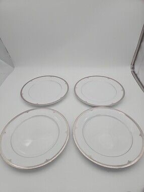 Set of 4 Noritake Buckingham 4347 Platinum Rim 10.5" Dinner Plates Mint Conditio